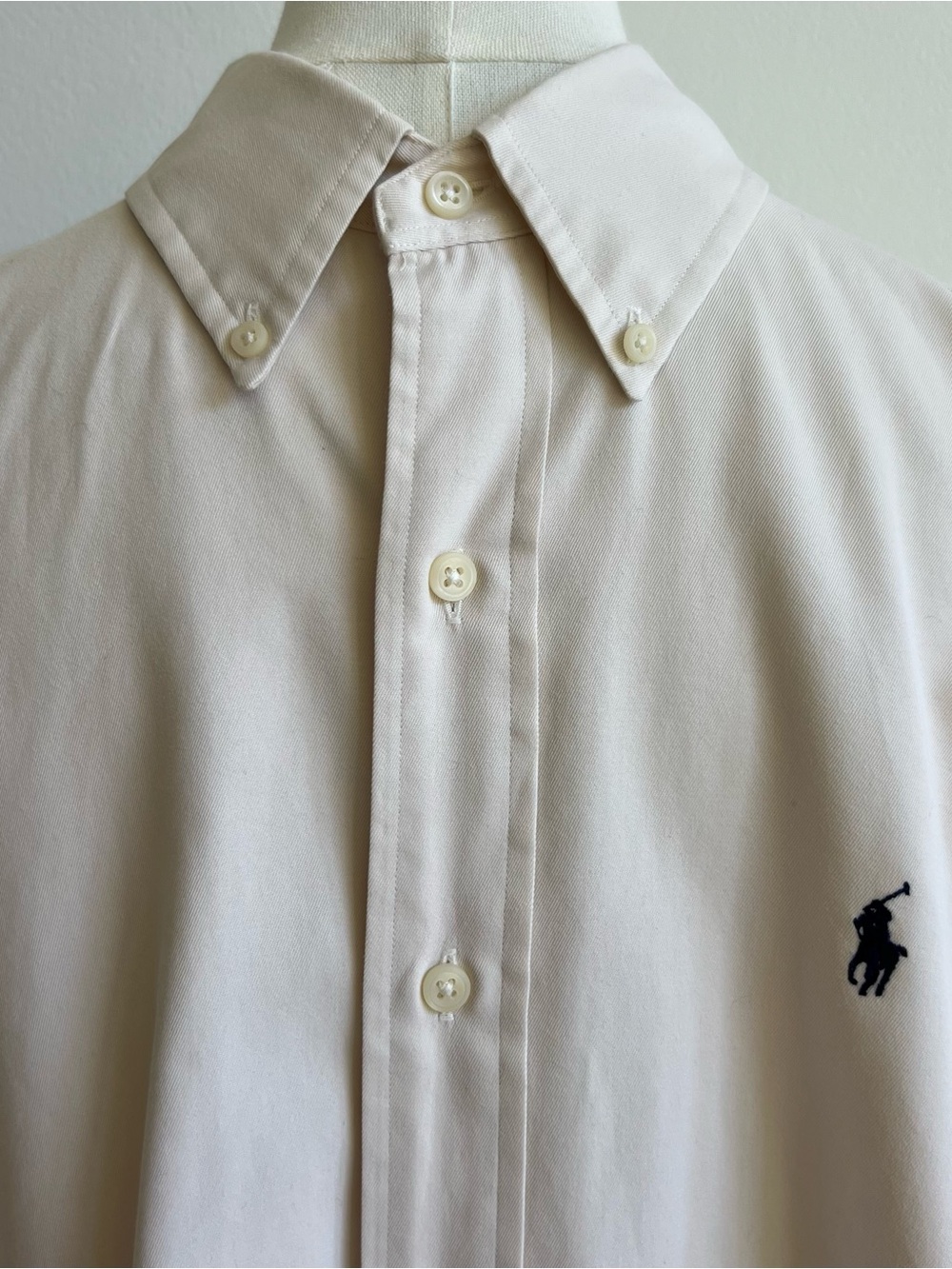 Ralph Lauren Mens Ivory 100% Cotton Classic Fit Button Down Shirt Navy Pony Sz M - Picture 2 of 14